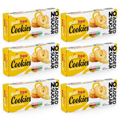 GuiltFree Sugar Free Butter Cookies 135g - Pack of 6 | Diabetic Friendly No Added Sugar Biscuits | Snack for Tea, Everyday Enjoyment & Gifts