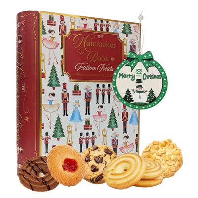 Christmas Nutcracker Soldier Book Biscuit Tin - Decorative Nutcracker Biscuit Tin Filled with Assorted Biscuits 260g & Christmas Tree Decoration. Great Christmas Gifts for Kids, Stocking Fillers