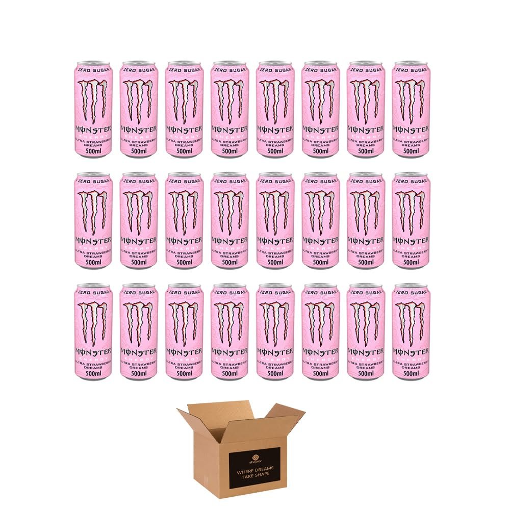 Monster Energy Drink Flavours | Juiced, Zero Sugar, Ultra, Monarch, Fiesta Mango, Strawberry Dreams, VR46, Punch | High Caffeine Sports Energy Drink (Ultra Strawberry Dreams - 500ml x 24Pack)