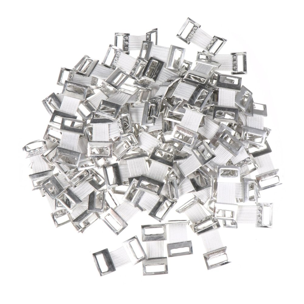 LOLIPPYY 100pcs White Aluminum Buckles Elastic Clips with Compression Force and Remain Elastic after Washing and First Aid Use