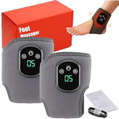 Foot Massager, Portable Wireless Electric Feet Massager, Triple Therapy Ankle Warmer with 3 Vibration Modes & 5 Heat Levels for Achilles Tendinitis and Plantar Fasciitis (2PCS)