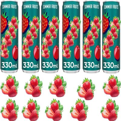 Fruit Burst Energy 330ml Still Juice Drink with Sweeteners - Summer Fruits & Exotic Blend - Os (6 x Can, Summer Fruits)