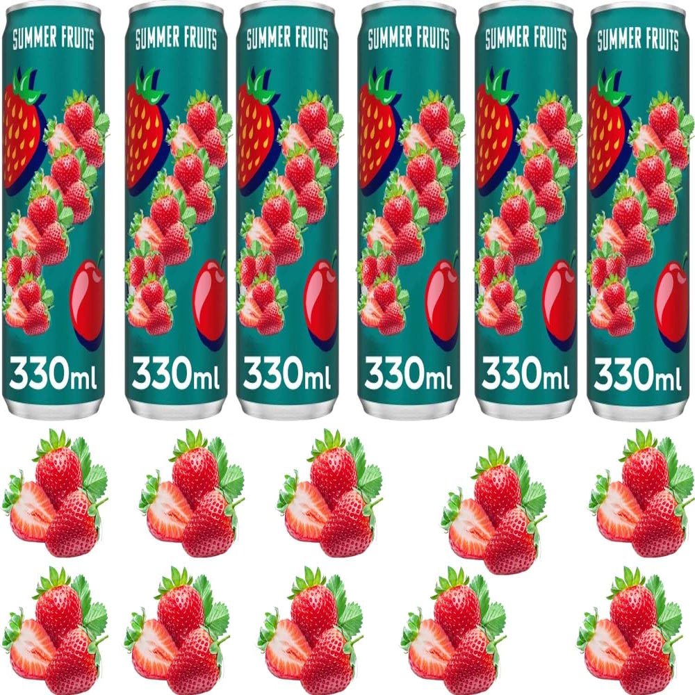 Fruit Burst Energy 330ml Still Juice Drink with Sweeteners - Summer Fruits & Exotic Blend - Os (6 x Can, Summer Fruits)