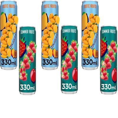 Fruit Burst Energy 330ml Still Juice Drink with Sweeteners - Summer Fruitts & Exotic Blend - Os (6 x Can, Summer Fruits & Exotic Fruits Mixed)