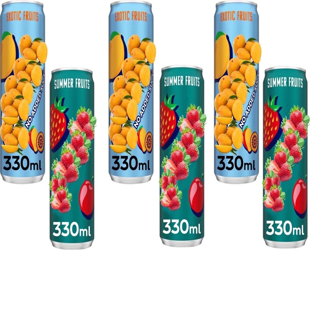 Fruit Burst Energy 330ml Still Juice Drink with Sweeteners - Summer Fruitts & Exotic Blend - Os (6 x Can, Summer Fruits & Exotic Fruits Mixed)