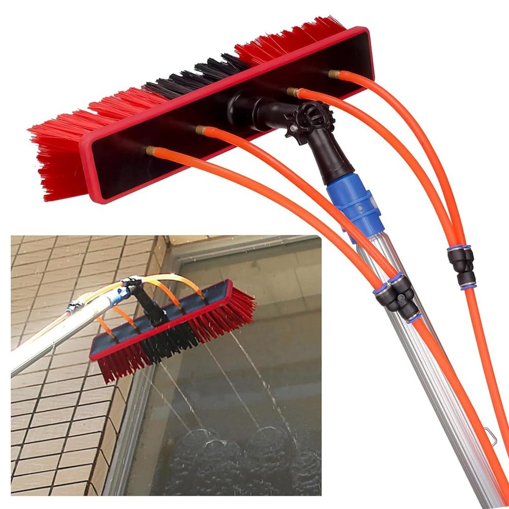 11m Telescopic Window Cleaning Pole with Water Fed Brush Extendable Cleaner Kit for Conservatory Roofs Photovoltaic Panel & Truck Cleaning