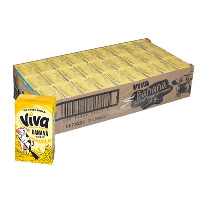 Viva Semi-Skimmed Milk 200ml x 27 Cartons- No Added Sugar, Long Life UHT Office Staff Stocking Perfect for Kids Adult Drink- School Approved Drink (Banana Milk)