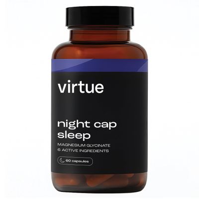 Virtue Night Cap Sleep | Magnesium Glycinate & L-Theanine Sleep Support | 6 Calming Ingredients Sleep Supplement | Natural Sleep Aid | 60 Vegan Capsules