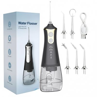 Luxecare Luxe Water Flosser for Teeth Cordless, 300ml Tank Rechargeable Water Dental Flosser Remover with 5 Jet Tip and 3 Modes, Electric Tooth Flosser Ideal for Braces, Implants & Gum Care (Black)
