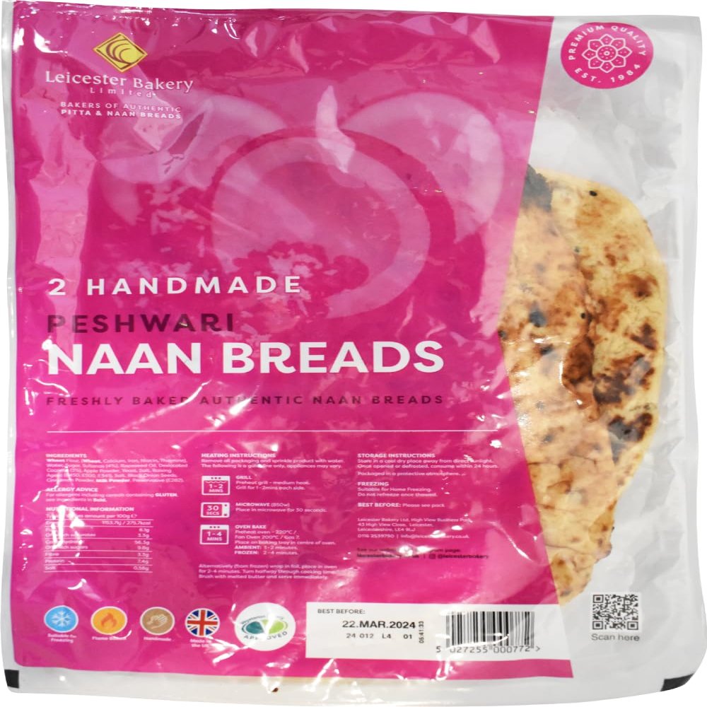 Peshwari Naan Large Breads 2 Pack x 2 (Total 4 Naans)