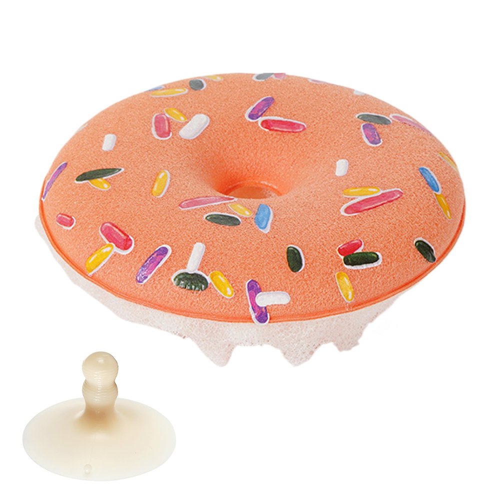 Doughnut-shaped kitchen sponge with suction cup, household cleaning accessories, pots, pans, scratch-free cleaning scrubber, for cleaning bathrooms, sinks, dishes, worktops, tiles and sink