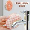 Doughnut-shaped kitchen sponge with suction cup, household cleaning accessories, pots, pans, scratch-free cleaning scrubber, for cleaning bathrooms, sinks, dishes, worktops, tiles and sink view 2