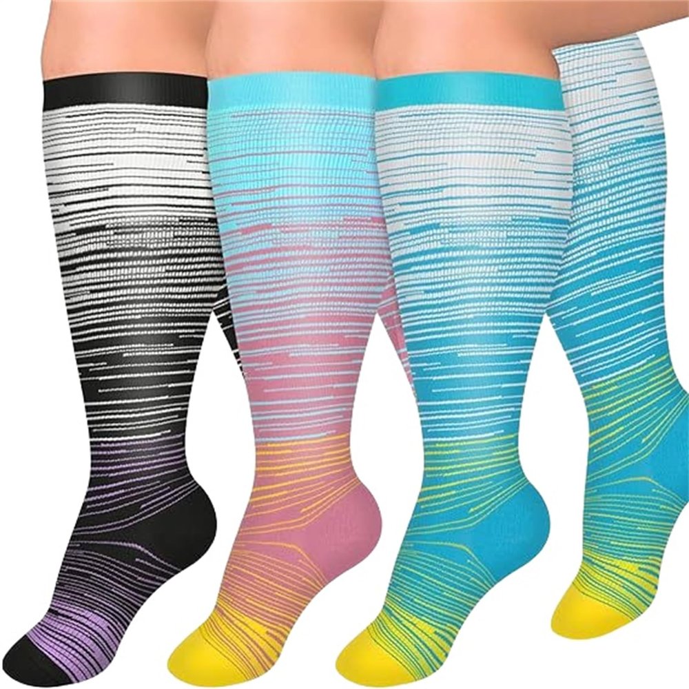 Compression Socks for Women Wide Calf, Plus-Size Wide Leg High Stretch Socks, For Athletic Running Cycling (4XL,3Pcs-5)