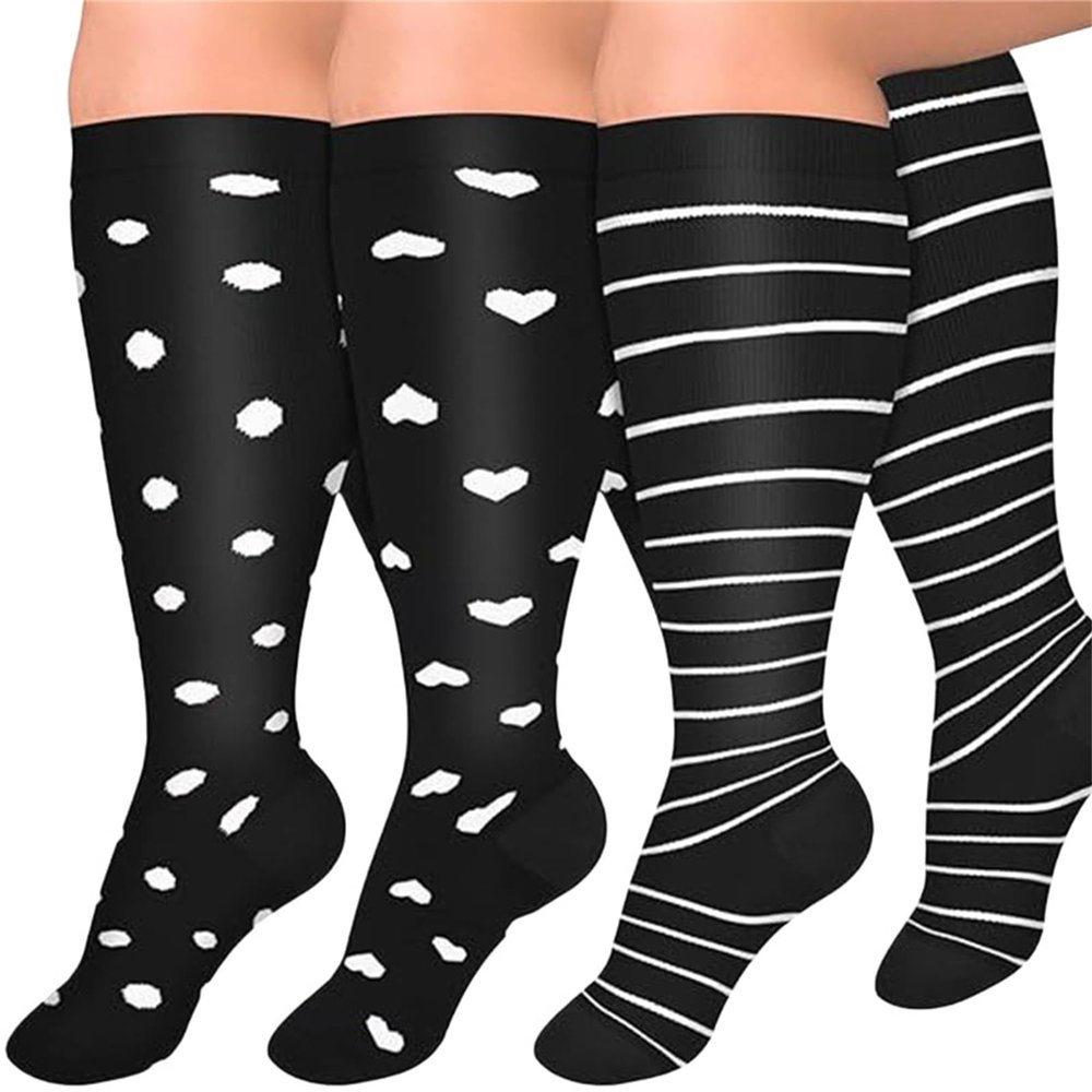 Compression Socks for Women Wide Calf, Plus-Size Wide Leg High Stretch Socks, For Athletic Running Cycling (3XL,3Pcs-30)