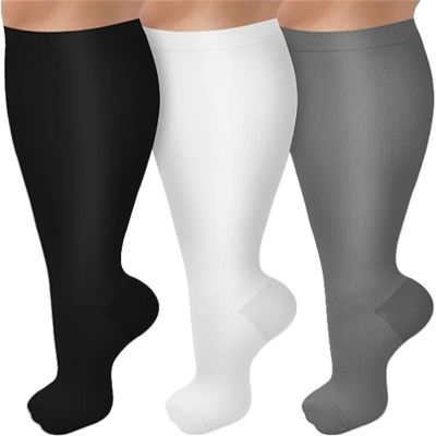 Compression Socks for Women Wide Calf, Plus-Size Wide Leg High Stretch Socks, For Athletic Running Cycling (3XL,3Pcs-8)