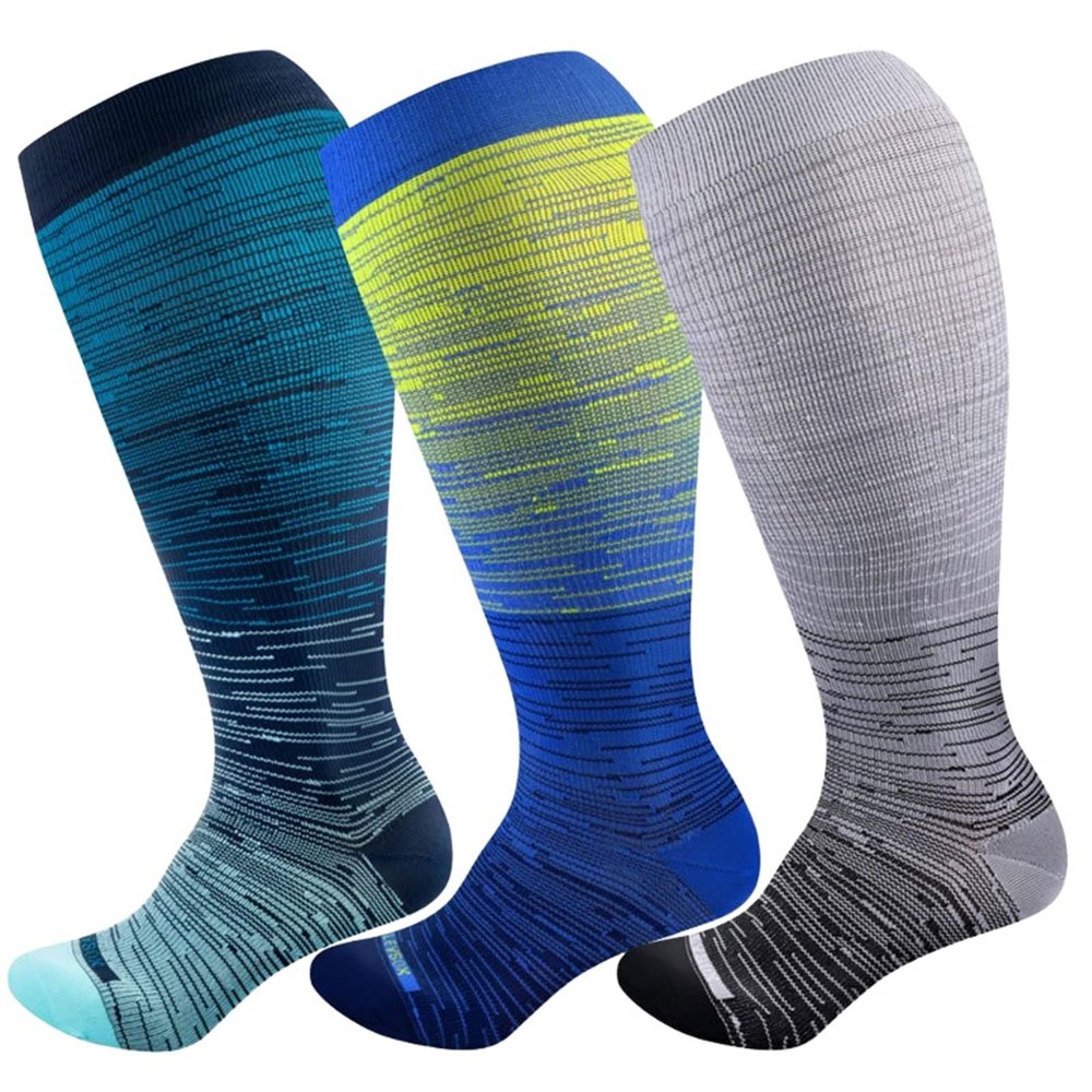 Compression Socks for Women Wide Calf, Plus-Size Wide Leg High Stretch Socks, For Athletic Running Cycling (2XL,3Pcs-3)