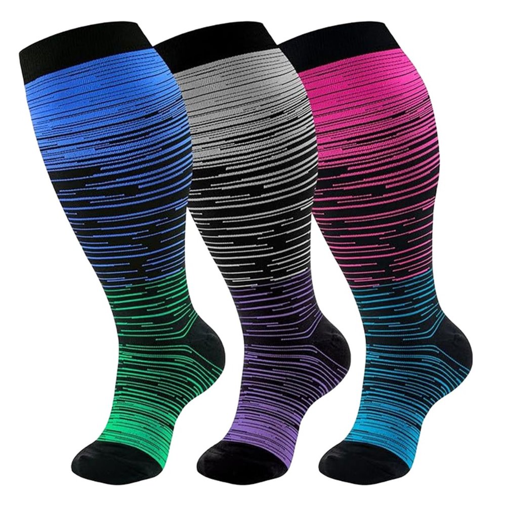 Compression Socks for Women Wide Calf, Plus-Size Wide Leg High Stretch Socks, For Athletic Running Cycling (4XL,3Pcs-4)