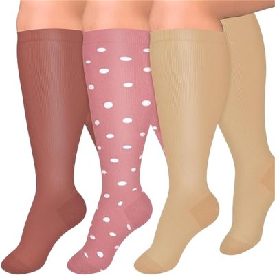 Compression Socks for Women Wide Calf, Plus-Size Wide Leg High Stretch Socks, For Athletic Running Cycling (4XL,3Pcs-26)