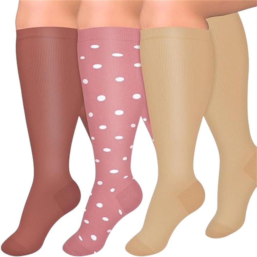 Compression Socks for Women Wide Calf, Plus-Size Wide Leg High Stretch Socks, For Athletic Running Cycling (4XL,3Pcs-26)