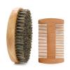 Beard Brush Moustache Comb Set Solid Wood Boar Bristle Beard Brush for Men Ergonomic Facial Hair Grooming Tool for Combing Beard Hair Removing Debris view 1