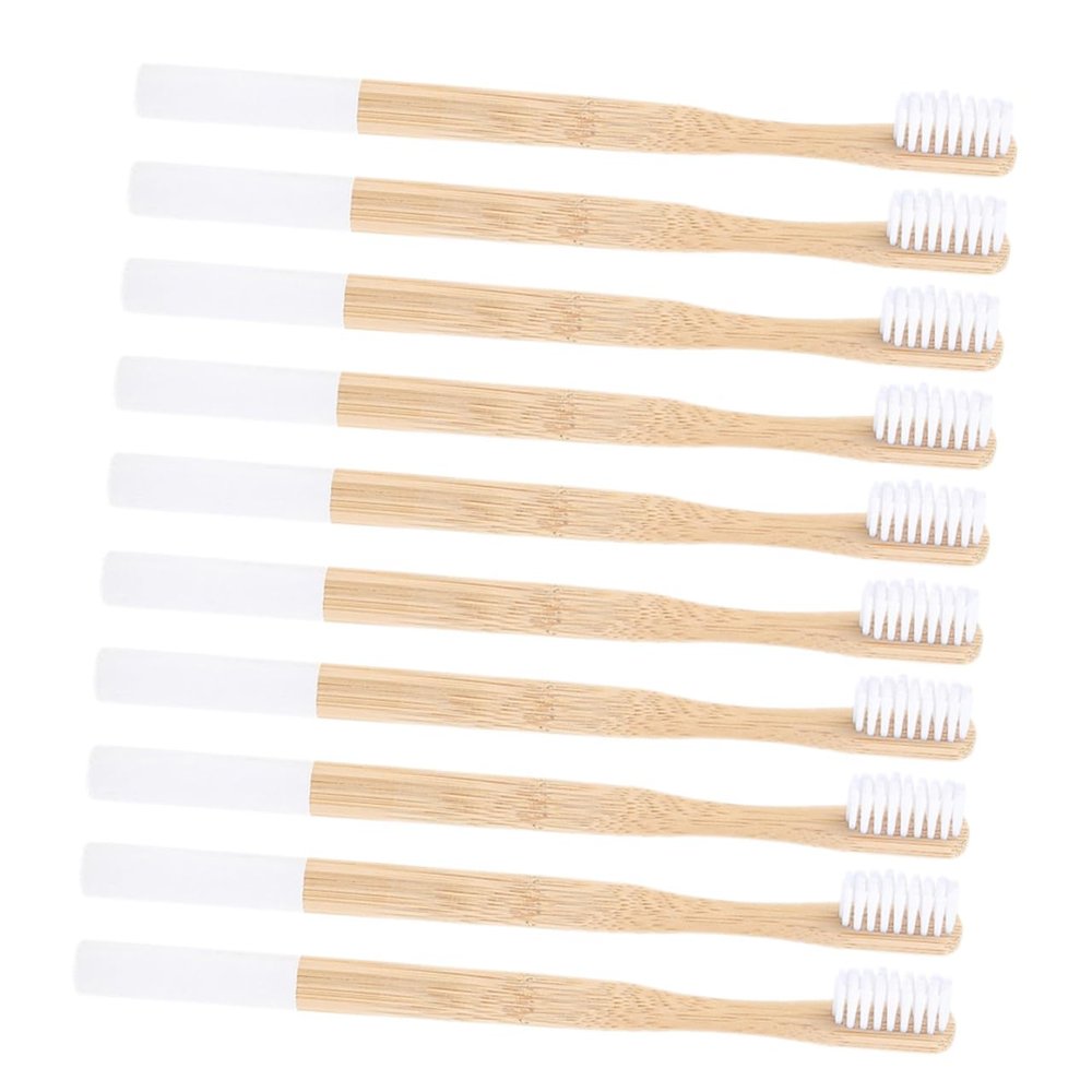 Beatifufu 10pcs Bamboo Toothbrush Set for Adults Soft White Bristles Gentle Gums Natural Bamboo Handle Non-Slip Grip Reusable Manual Brushing for Travel and Family Use