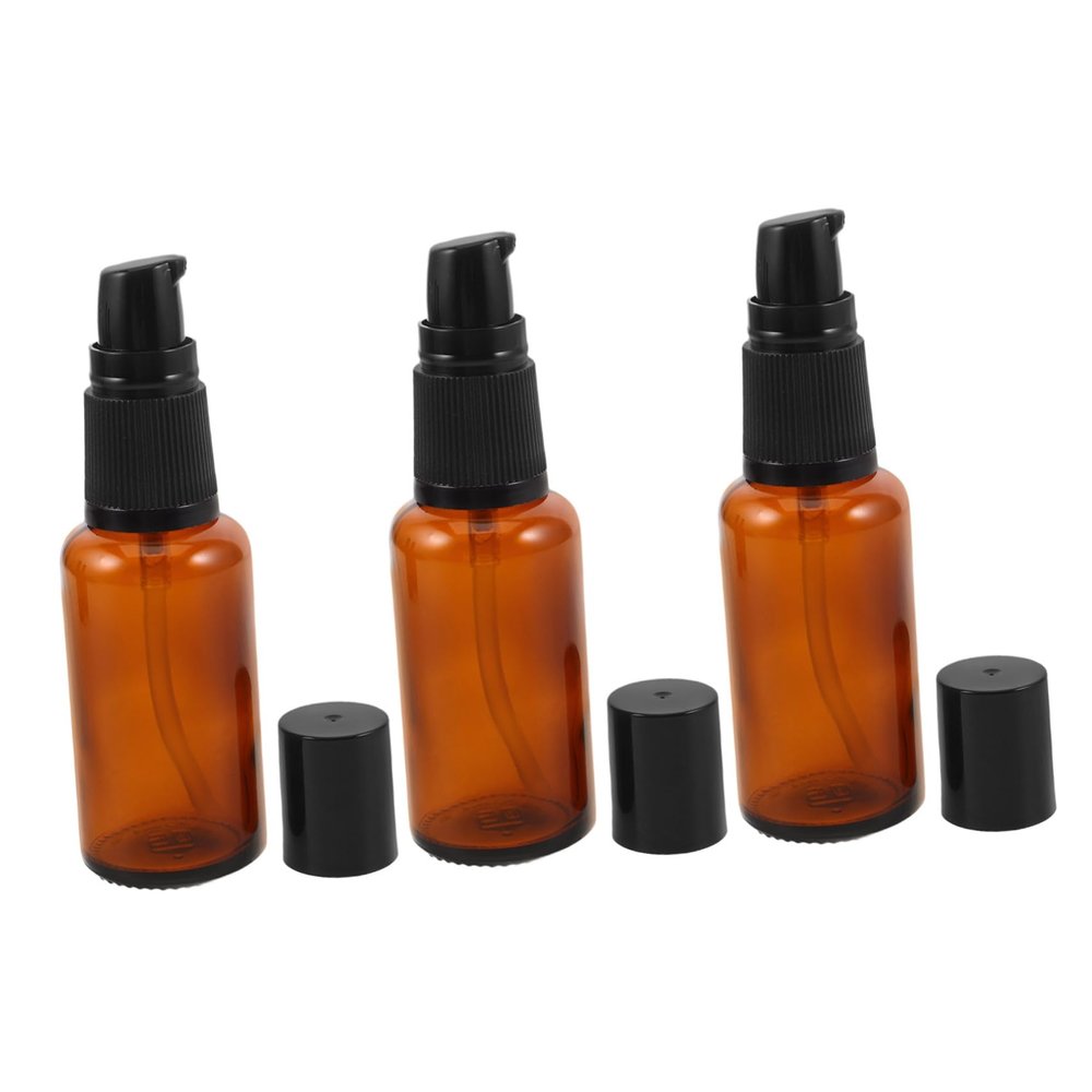 Gogogmee 3pcs Refillable Glass Lotion Dispenser Pump Bottle for Essential Oils Oil Sample Bottles for Travel Skincare Storage