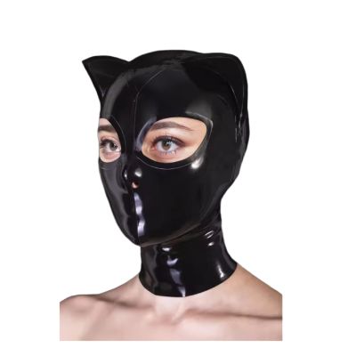 DILUEORJMFGK 100% Latex Customized Hood Cat - Style Head Mask Cat Ear Design Open Eyes Mouth Clubwearing Cosplay,black,Xxs