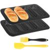 Vestamore 4-Cavity Hot Dog Bun Pan Set, Non-Stick Carbon Steel Bakeware, Silicone Scraper & Oil Brush Included, 13.7 X 8.5 in, Home Baking view 1