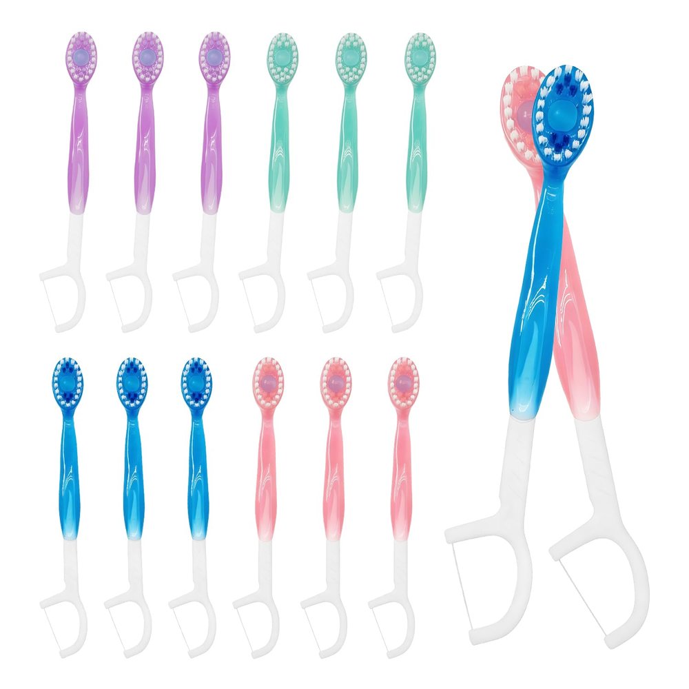 12 Pcs 5-in-1 Disposable Toothbrush, Mini Toothbrush Set with Toothpaste, Tongue Scraper, Floss, Pick, Portable Travel Set for Festival Travel Work Camping