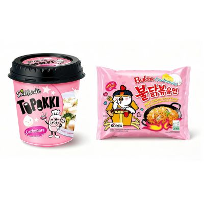 Samsam Korean Style Topokki Instant Meal Set ( Carbonara Flavor ) | Spicy Ramen & Samsam Rice Cake (Tteokbokki) Combo | Quick & Easy Korean Instant Food | Perfect for On-the-Go Meals or Snacks