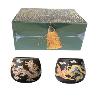 Color-Changing Yixing Clay Tea, Purple Chinese Style Kung Fu Teapot, Hand-made Dragon and Phoenix Color-changing Purple Clay Teapot,with Luxury Gift Box for Tea Lovers (2Cups)