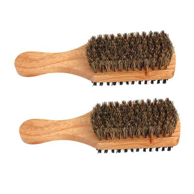 BELLIFFY Wooden Beard Comb 2pcs Medium Boar Bristle Beard Brushes Mens Styling Comb for Thick Hair Grooming Viking Mustache Brush Hair Straightener Tool
