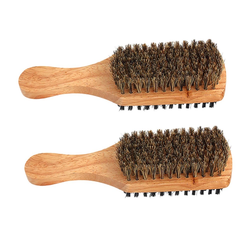BELLIFFY Wooden Beard Comb 2pcs Medium Boar Bristle Beard Brushes Mens Styling Comb for Thick Hair Grooming Viking Mustache Brush Hair Straightener Tool