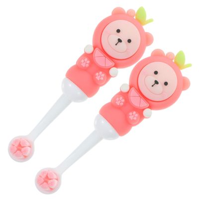 PERSELOSO 2pcs Manual Children Toothbrush Soft Silicone Bristles Cute Bear Shape Kids Mouth Toothbrush for Toddlers with Safe and Good Cleaning Effects in Pink