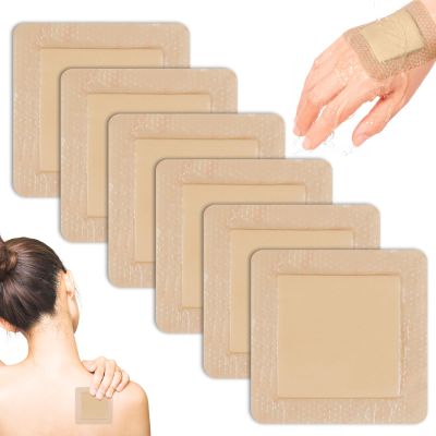 Solivive 6 PCS Silicone Foam Dressing 12.5cm x 12.5cm Foams Dressing for Wounds with Border Adhesive Waterproof Central Ultra Absorbent-Foam, Silicone Wound Dressing Silicones Wound Bandage