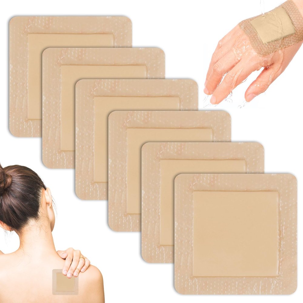 Solivive 6 PCS Silicone Foam Dressing 12.5cm x 12.5cm Foams Dressing for Wounds with Border Adhesive Waterproof Central Ultra Absorbent-Foam, Silicone Wound Dressing Silicones Wound Bandage