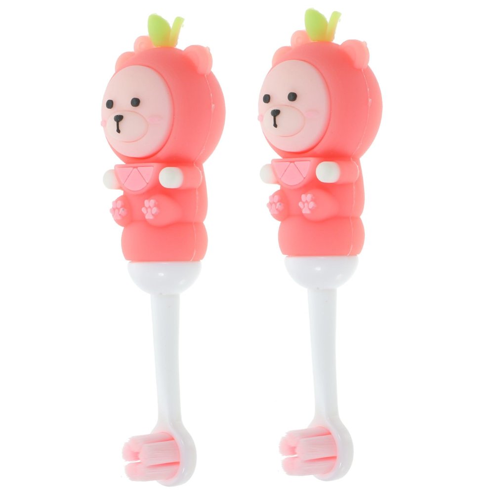 IWOWHERO 2Pcs Soft Bristles Toddler Toothbrush for Kids with Bear Shape Silicone Handle, Safe and Easy-Grip Manual Toothbrush Set for Children Aged 0-9 Years