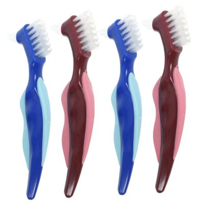 IWOWHERO 4pcs Double-Sided Denture Cleaning Brushes for False Teeth Care Nylon Bristles with Compact Lightweight Design Travel-Friendly Oral Care Supply for Elderly Denture Maintenance