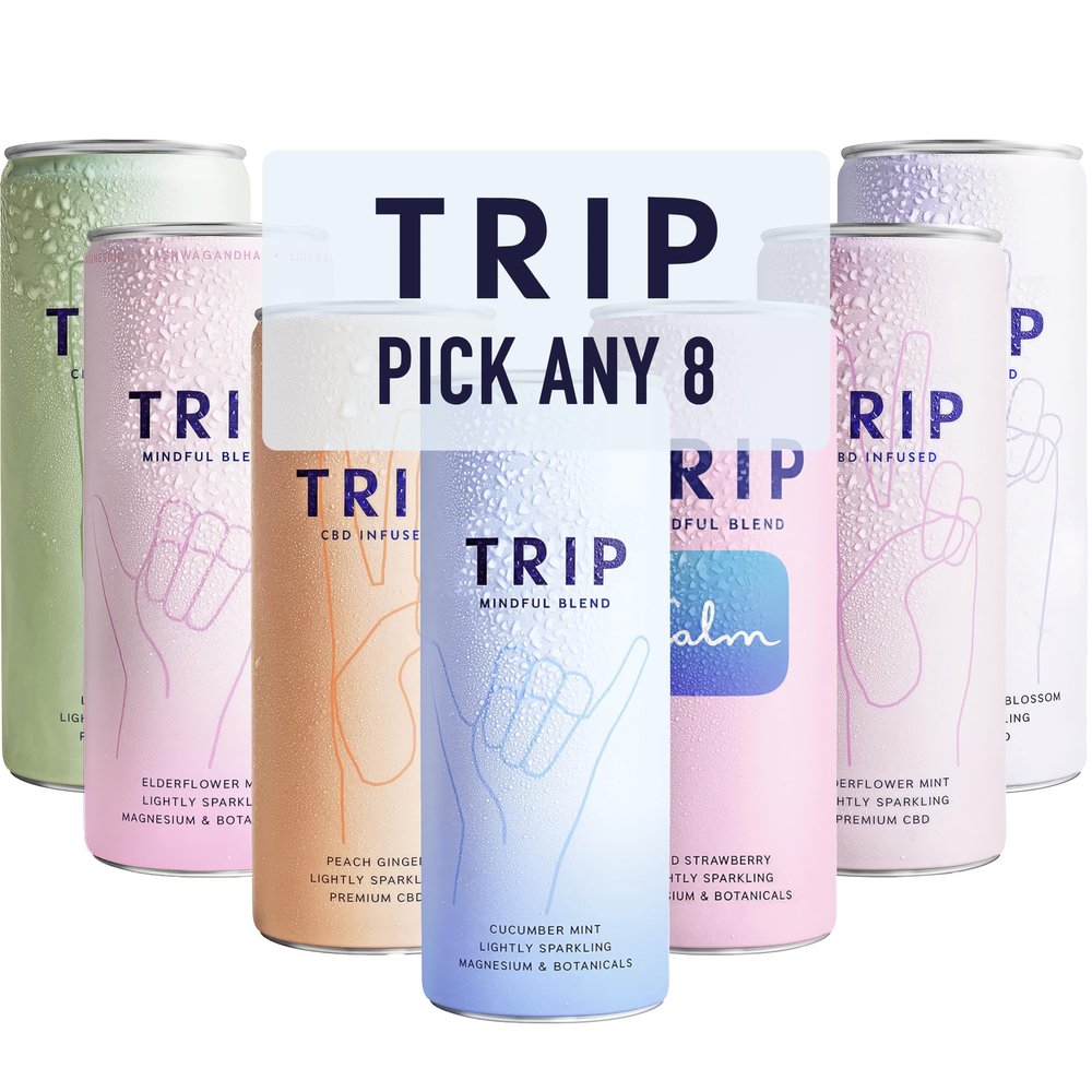 TRIP Mindful Blends Drinks (Pick any 8 x 250ml), Sparkling Mixed Pack Fizzy Drink, Low Calorie, Vegan 1440MG Magnesium + Lions Mane + Chamomile