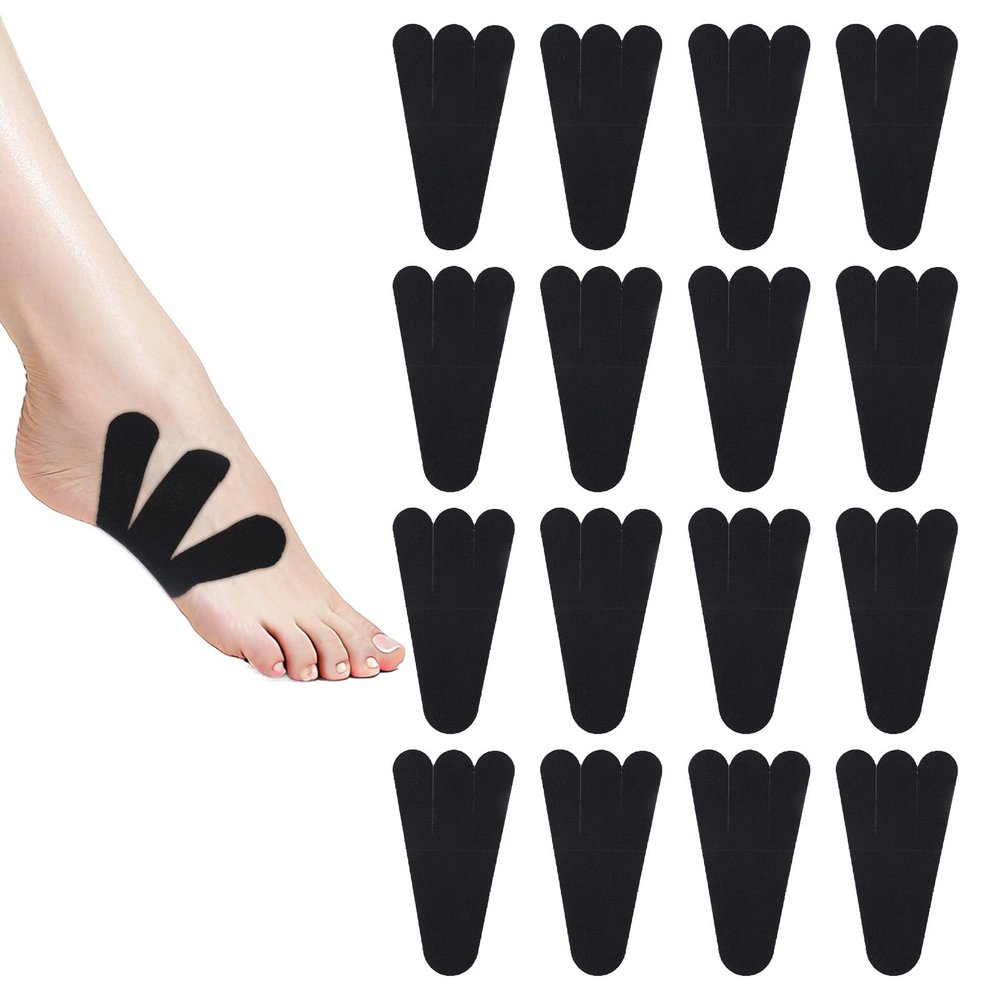 12pcs Precut Kinesiology Tapes, Waterproof & Breathable Kinesiology Tape for Feet Elastic Sports Muscle Strips Stickers for Joint Stability & Muscle Support (Black)