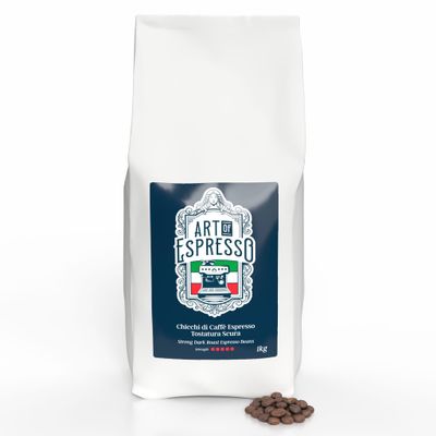 Art of Espresso Dark Roast Coffee Beans 1kg - Strength 5 - Italian Style Strong Espresso Beans - Chicchi di Caff Espresso Tostatura Scura