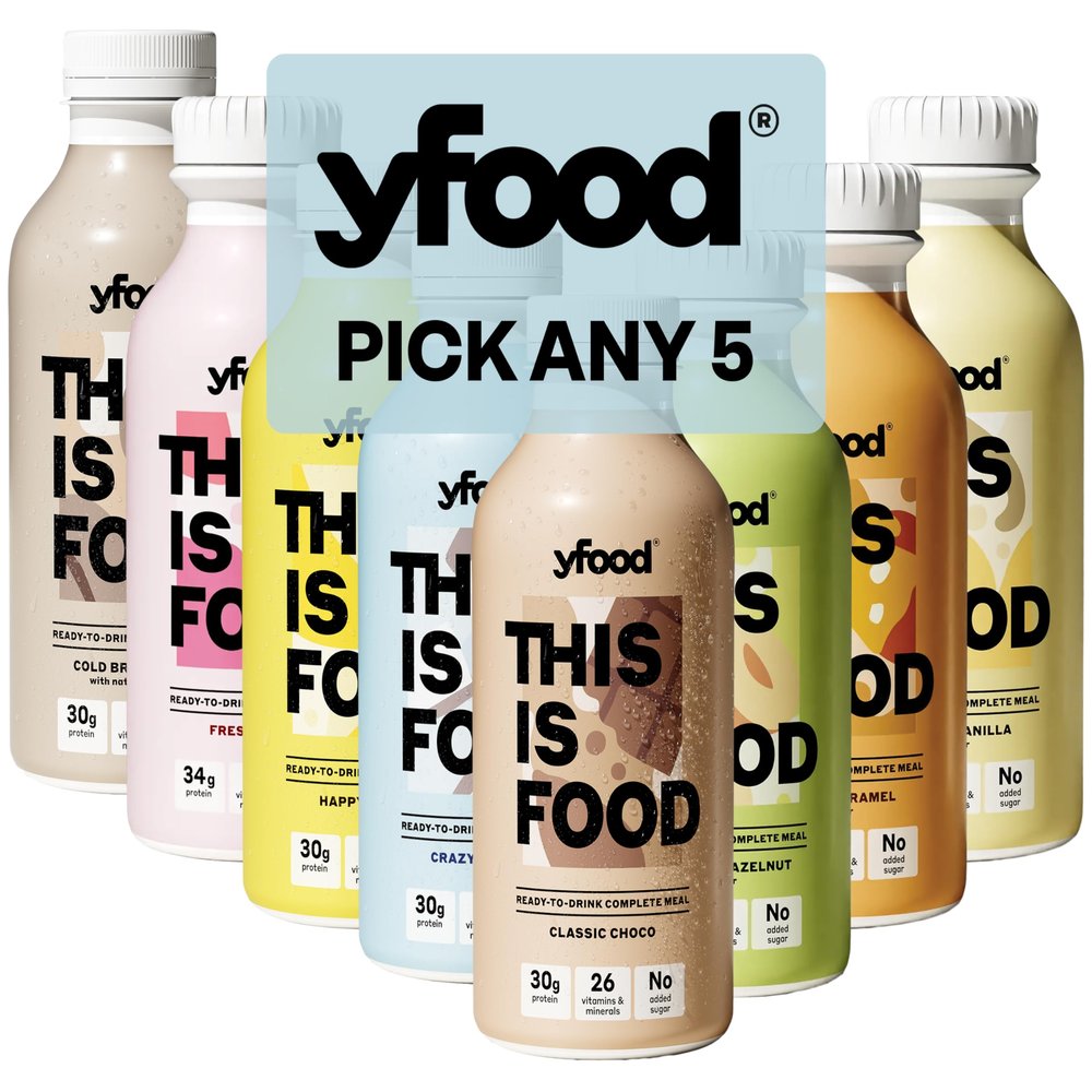 yfood - Complete Meal Replacement Drink - Pick Any 5 x 500ml - 34g protein, 26 vitamins and minerals - Choose from Classic Choco, Fresh Berry, Happy Banana, Smooth Vanilla, Salted Caramel + many more