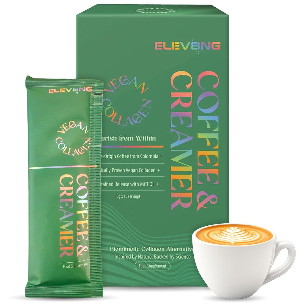 ELEV8NG Beauty Coffee Latte Vegan Collagen Alternative, Dairy-Free Instant Latte with MCT Oil & Plant Peptides Supports Skin, Hair & Nails Clean Energy Coffee 10 Servings