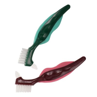 BELLIFFY 2pcs Denture Brush for False Teeth Cleaning with Dualhead Design, Hard Bristle Nylon Brushes, Lightweight Nonslip Ergonomic Handle, for Elderly Daily Home Use