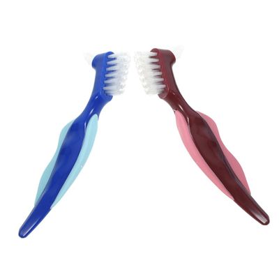 DECOMELODY 2pcs Denture Cleaning Brush Dual Heads Portable Denture Care Brush for False Teeth Travel Use