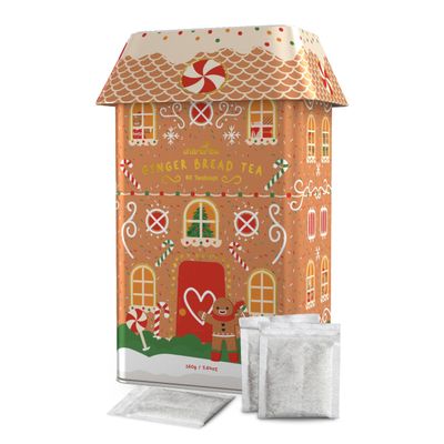Charbrew Gingerbread 80 Teabags Illustrated House Metal Tea Tin