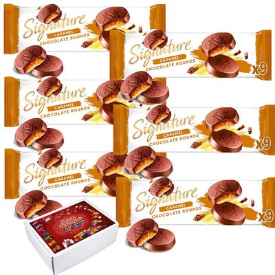 Signature Caramel Milk Chocolate Rounds Biscuits PMP 109g - Gooey Caramel Between Thick Milk Chocolate & Crunchy Biscuit - mct (6 x Packs)