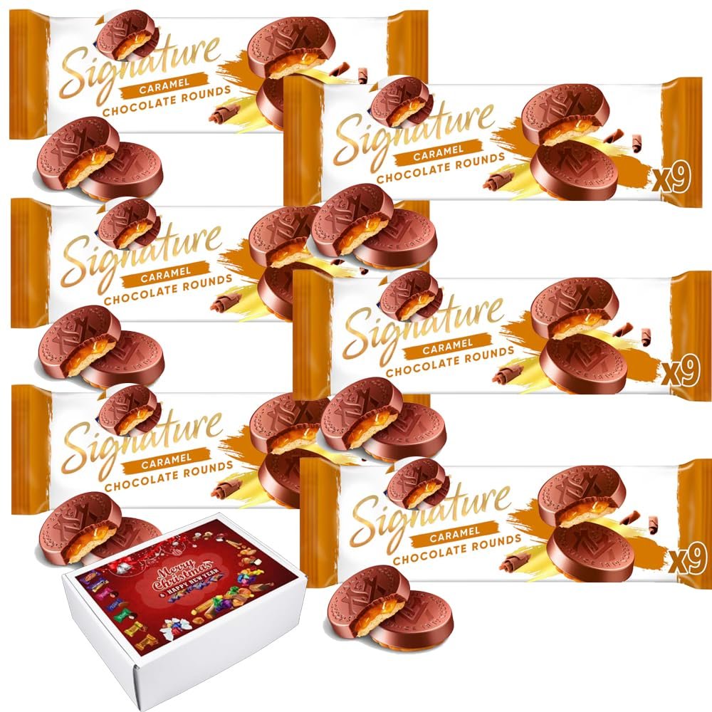 Signature Caramel Milk Chocolate Rounds Biscuits PMP 109g - Gooey Caramel Between Thick Milk Chocolate & Crunchy Biscuit - mct (6 x Packs)