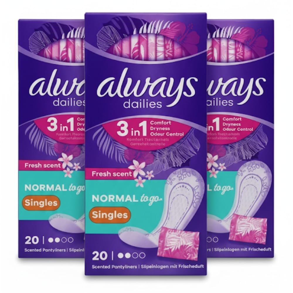 Always Dailies 3in1 Comfort Dryness Odour Control Normal Single Pantyliners Individually Wrapped (Pack of 3)