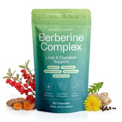Sacred Summit Liver Detox & Digestive Support Capsules Metabolism & Gut Health Complex with Berberine, Turmeric, Dandelion & Ginger 90 Vegan Capsules